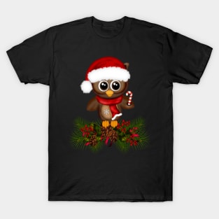 Cute Christmas Owl On Pine Branch T-Shirt